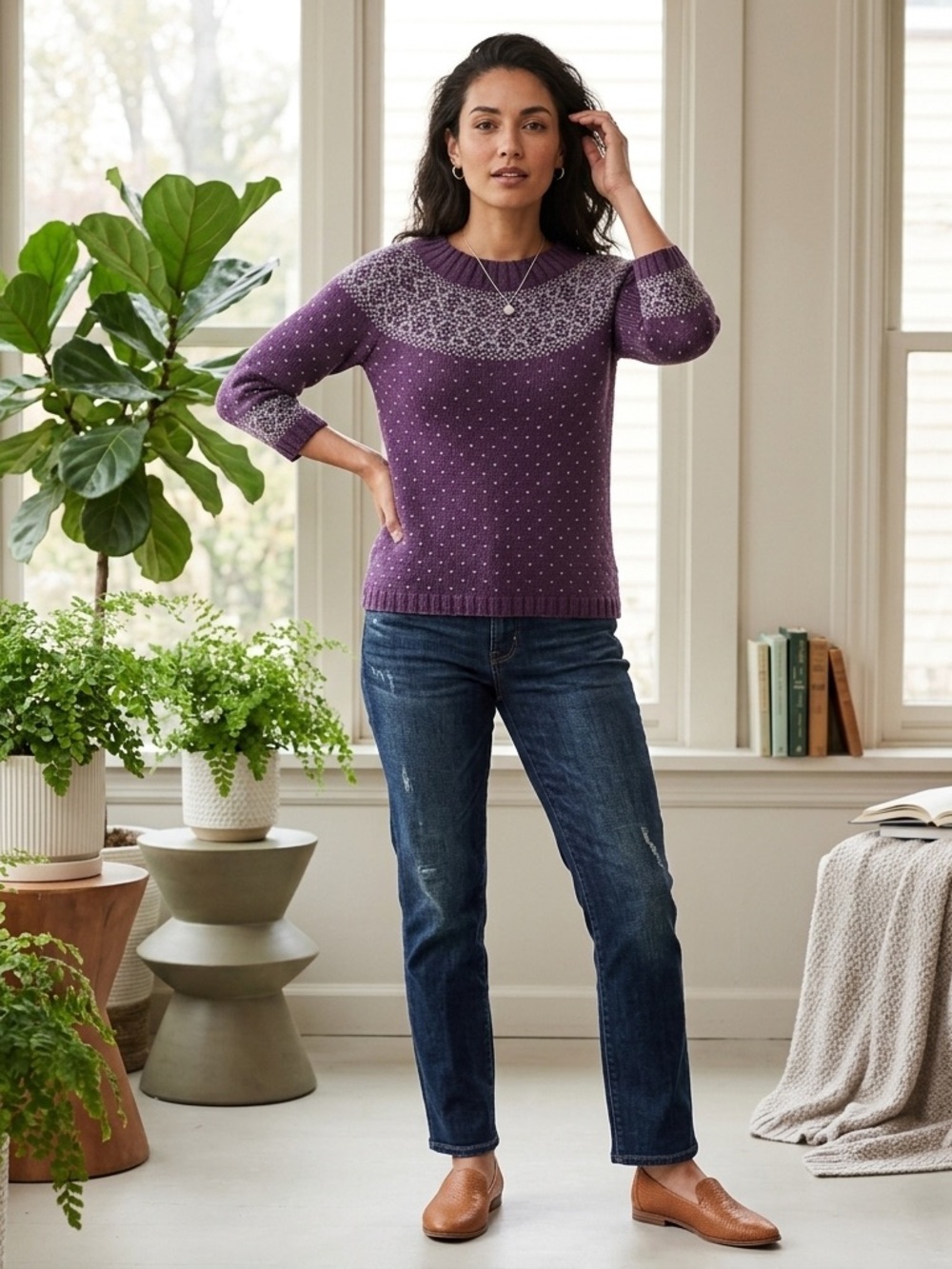 Talbots Purple Fair Isle Knit Sweater Women’s Medium